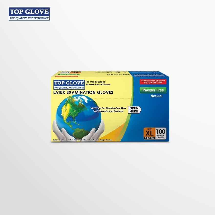 Latex Examination Powder Free Gloves, Natural XL 100's