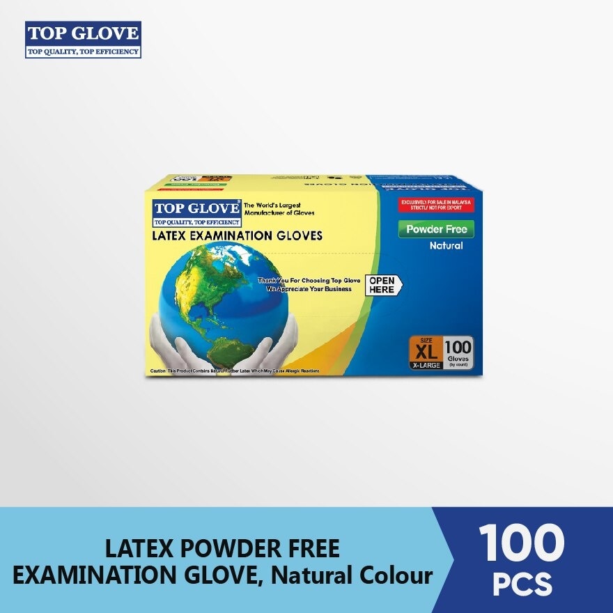 Latex Examination Powder Free Gloves, Natural XL 100's