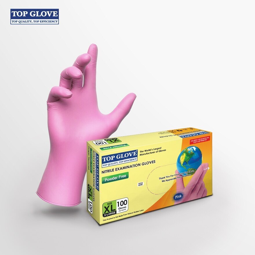 Nitrile Examination Powder Free Gloves, Pink XL 100's