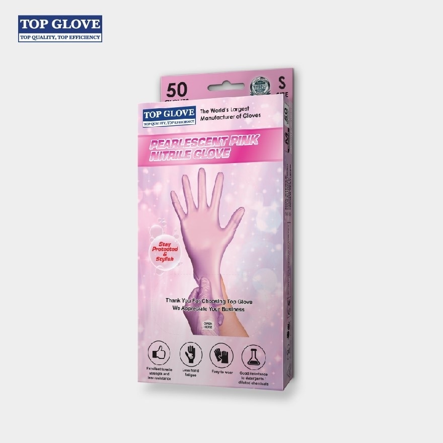 Nitrile Disposable Powder Free Glove, Pearlescent Pink, S 50's