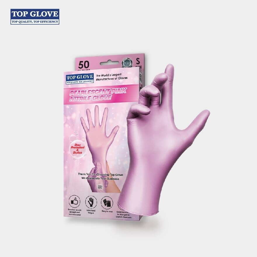 Nitrile Disposable Powder Free Glove, Pearlescent Pink, S 50's