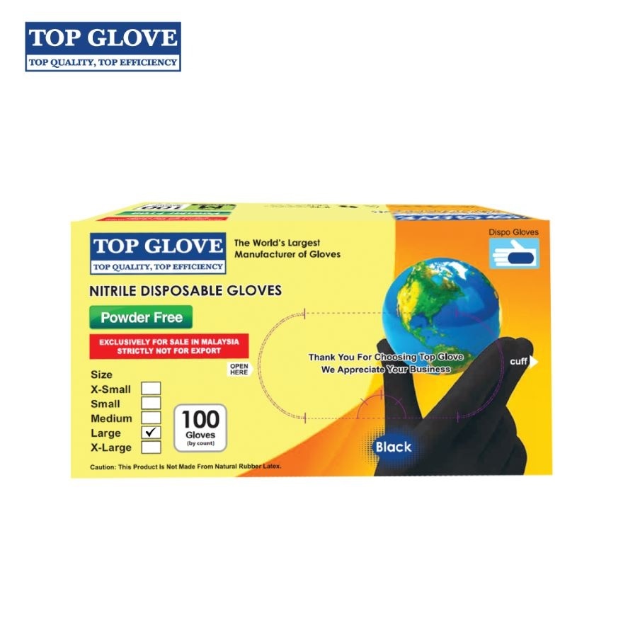 Nitrile Disposable Powder Free Gloves, Black L 100's