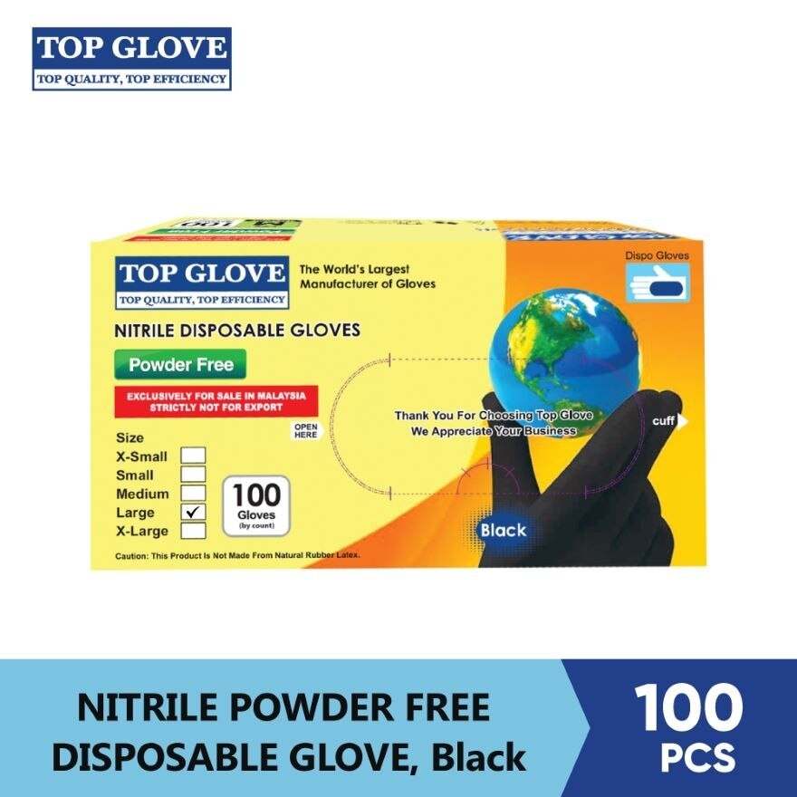 Nitrile Disposable Powder Free Gloves, Black L 100's