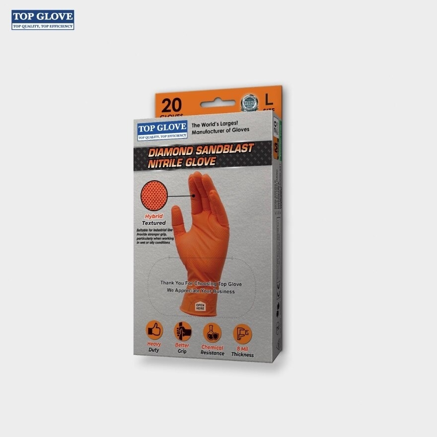 Diamond Sandblast Textured Nitrile Powder Free Gloves, L, 20 Pcs