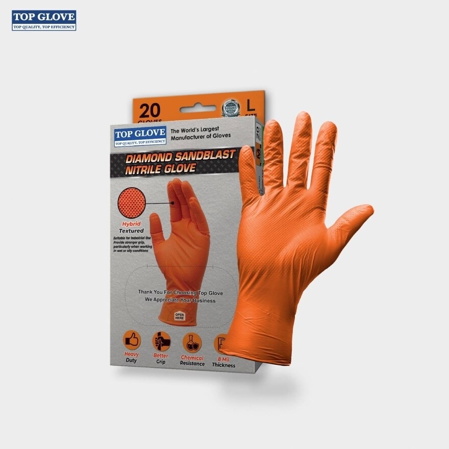 Diamond Sandblast Textured Nitrile Powder Free Gloves, L, 20 Pcs