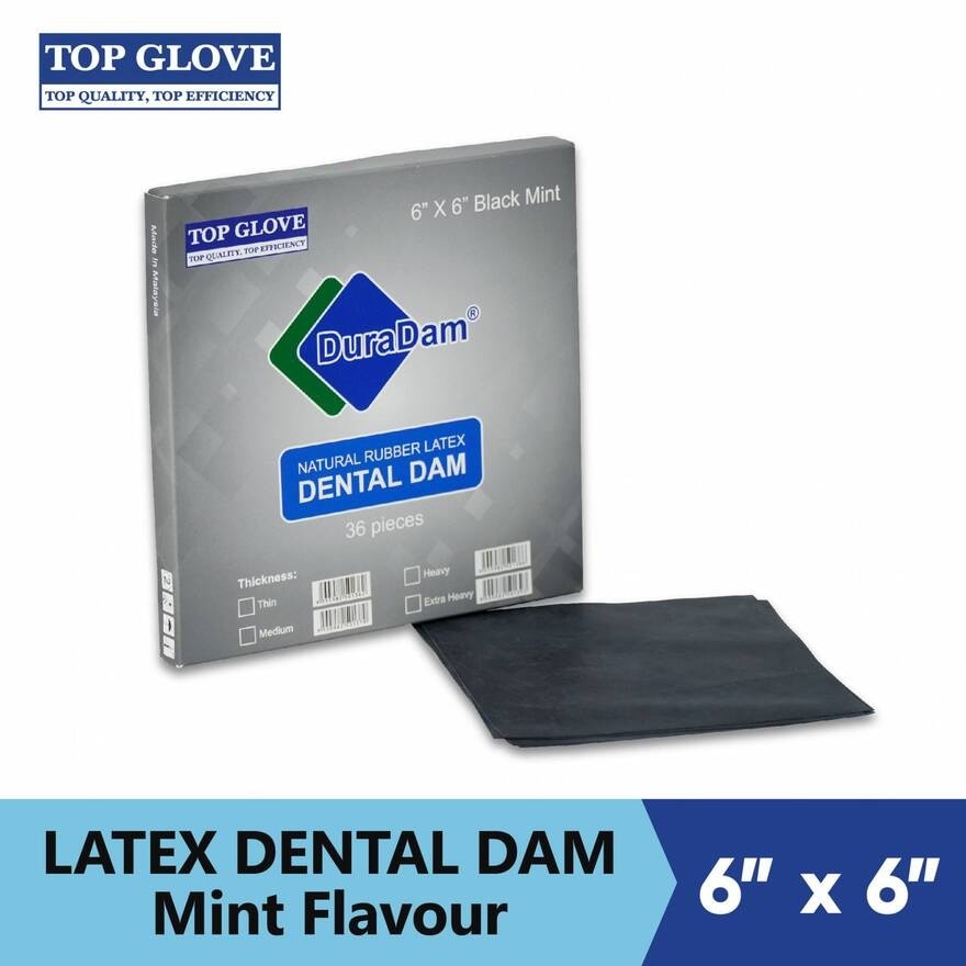 DuraDam Latex Dental Dam, Mint Flavor, Black, 36Pcs