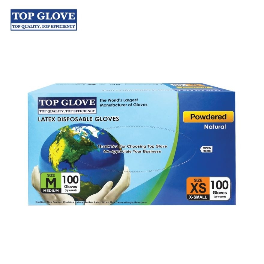 Latex Disposable Powdered Gloves, Natural XS 100's