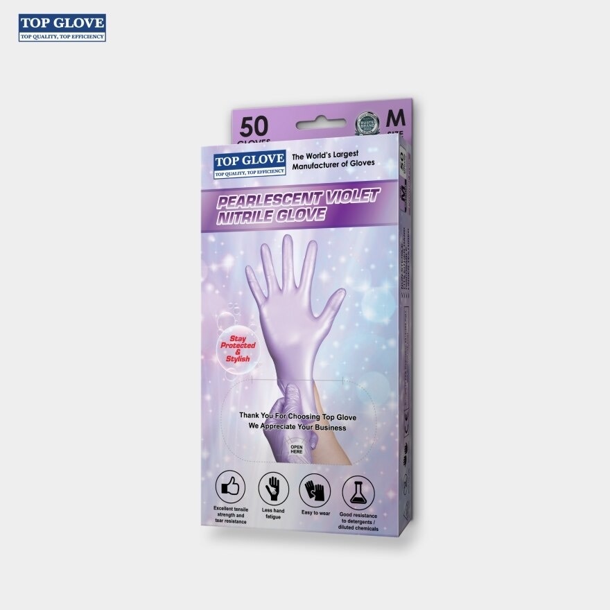 Nitrile Disposable Powder Free Glove, Pearlescent Violet, M 50's