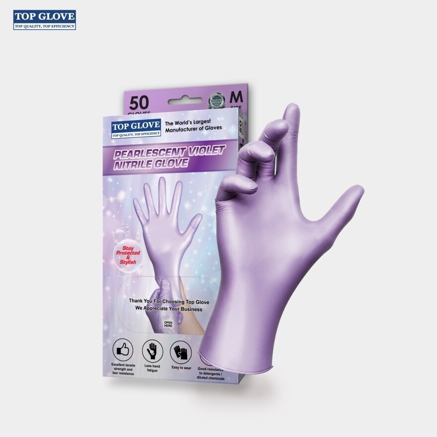 Nitrile Disposable Powder Free Glove, Pearlescent Violet, M 50's