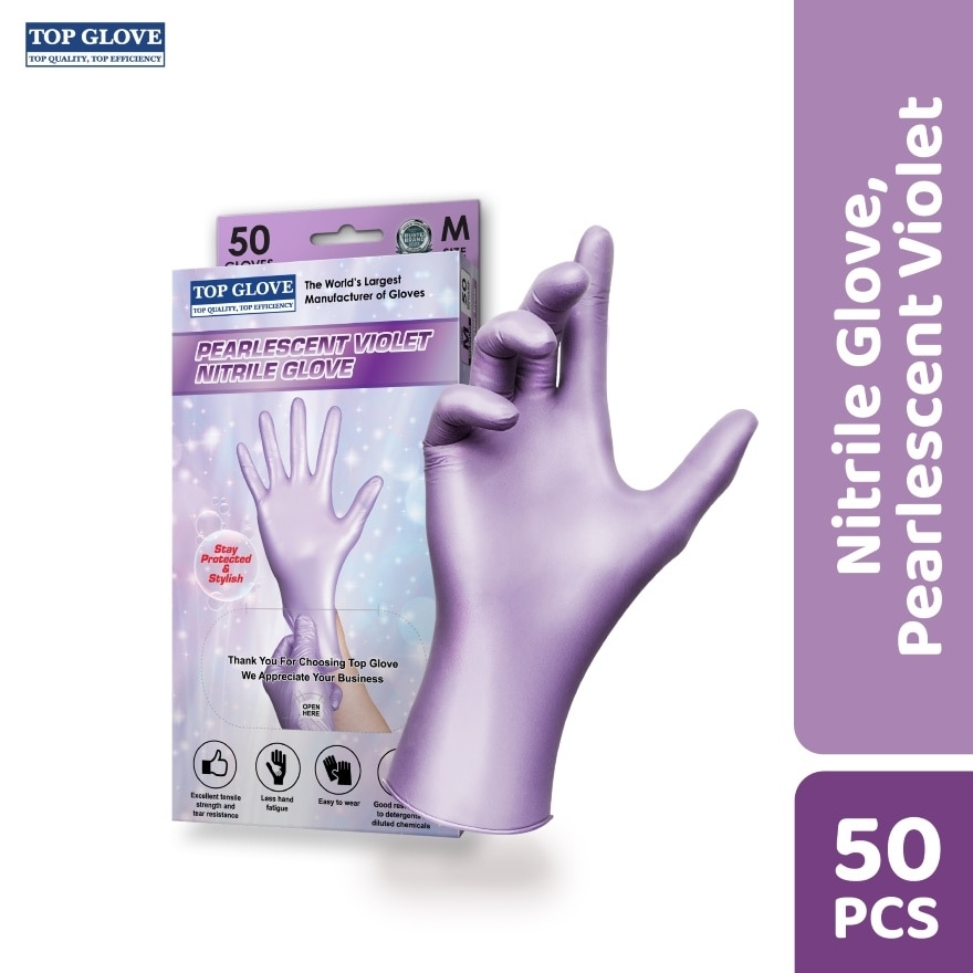 Nitrile Disposable Powder Free Glove, Pearlescent Violet, M 50's