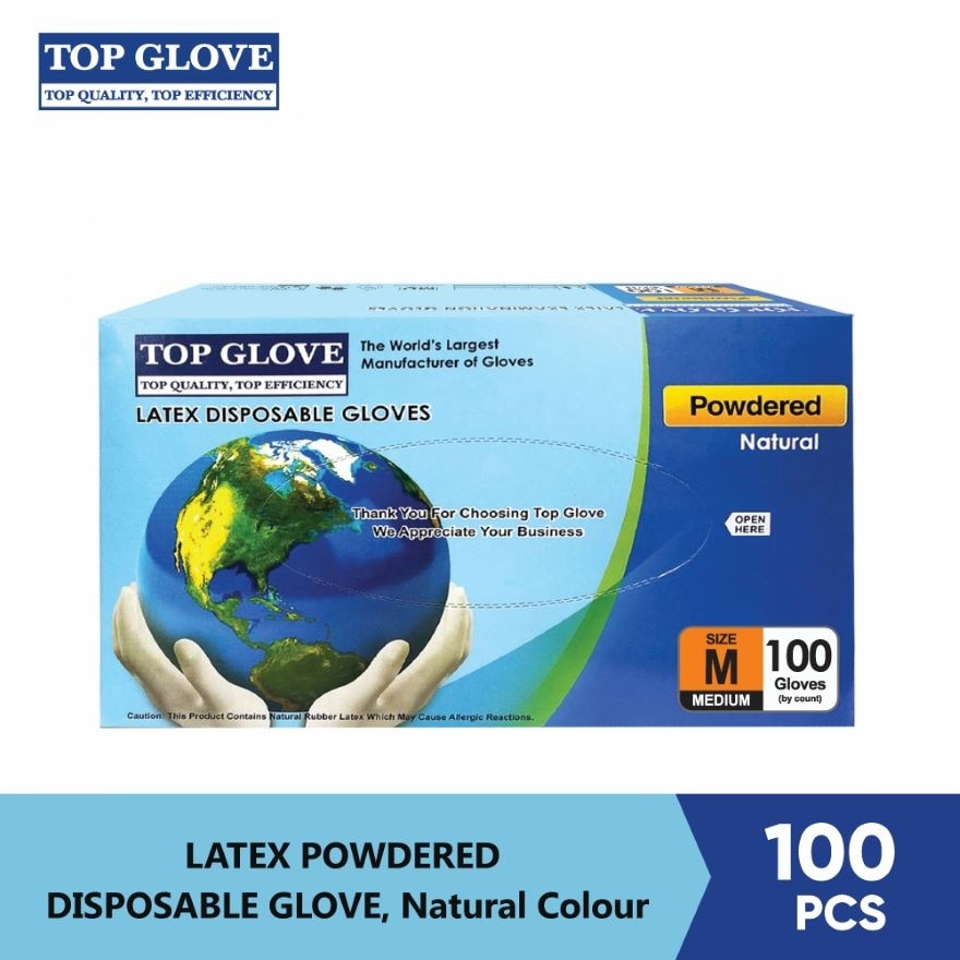 Latex Disposable Powdered Gloves, Natural M 100's