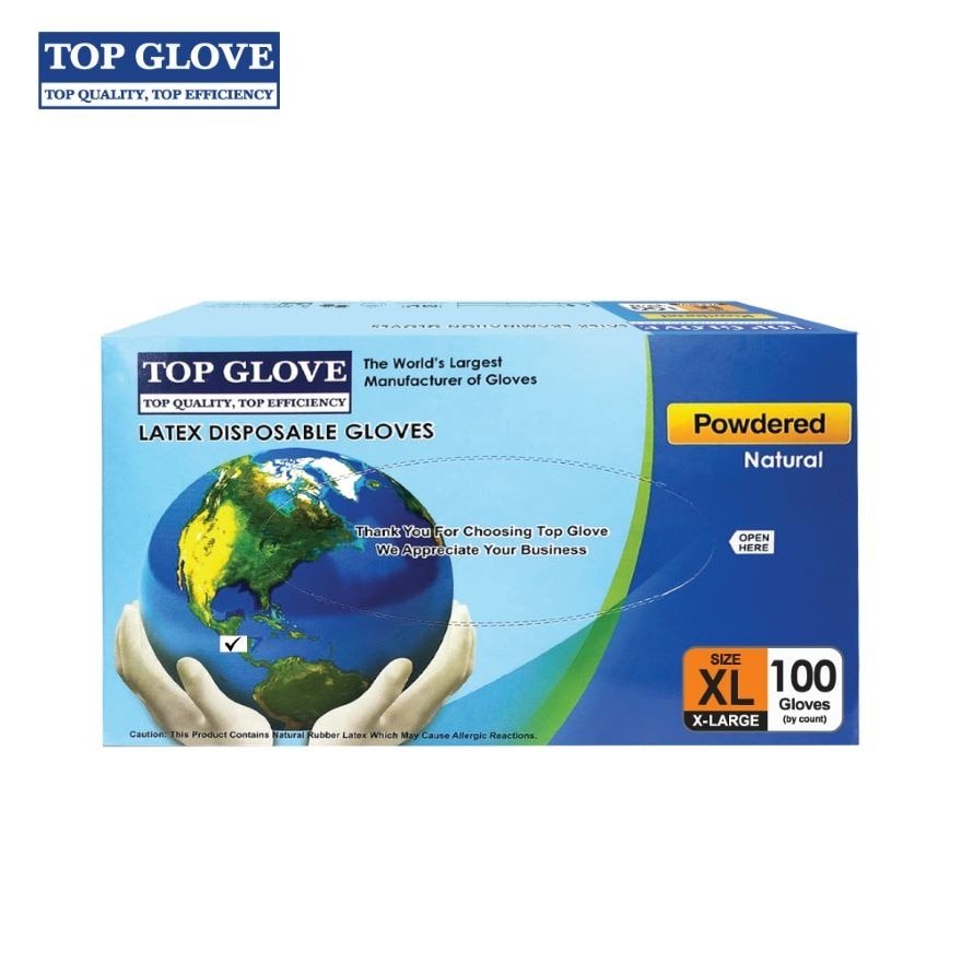 Latex Disposable Powdered Gloves, Natural XL 100's