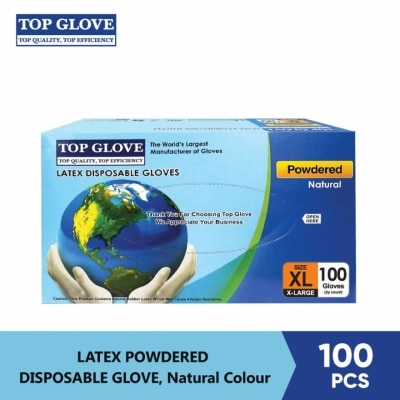 TOP GLOVE Latex Disposable Powdered Gloves, Natural XL 100's