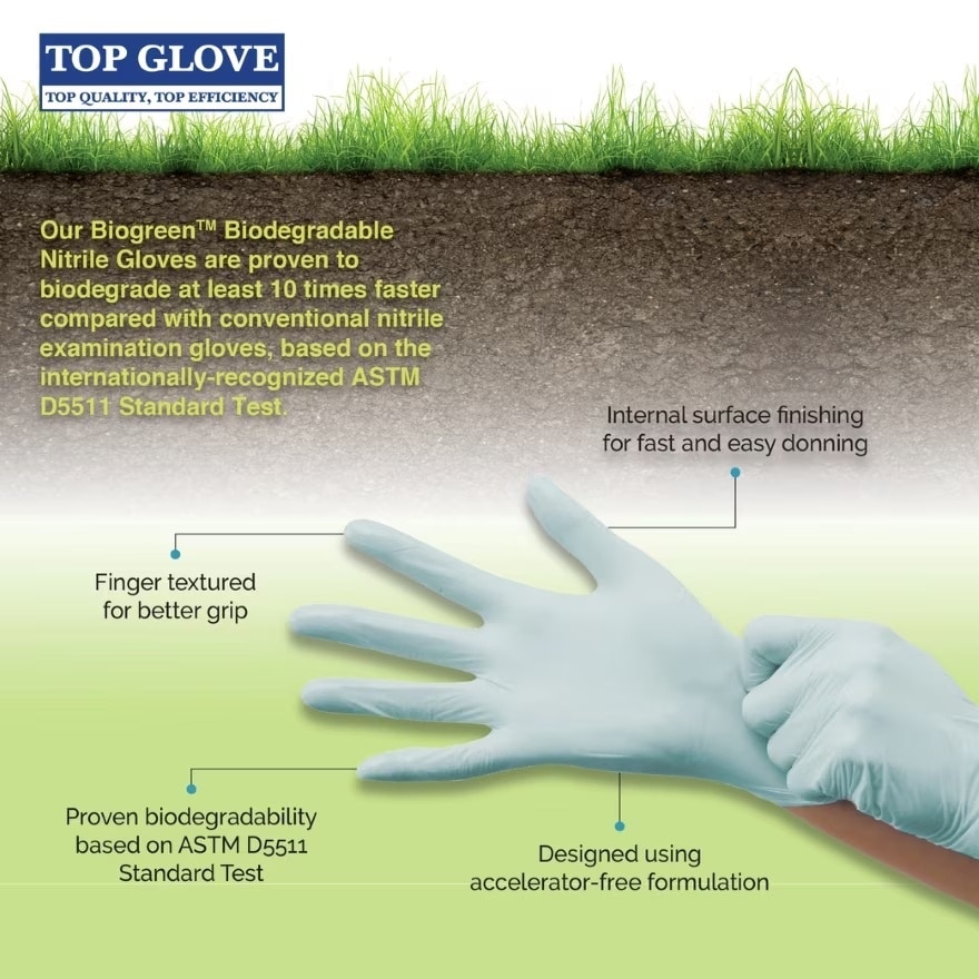 BioGreen® Biodegradable Nitrile Examination Powder Free Gloves, XS 100's