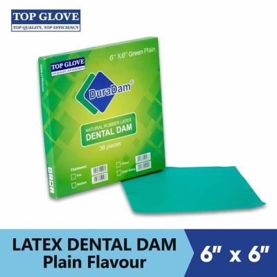 DURADAM Latex Dental Dam, Plain, Green, 36Pcs