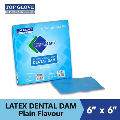 DURADAM Latex Dental Dam, Plain, Light Blue, 36Pcs