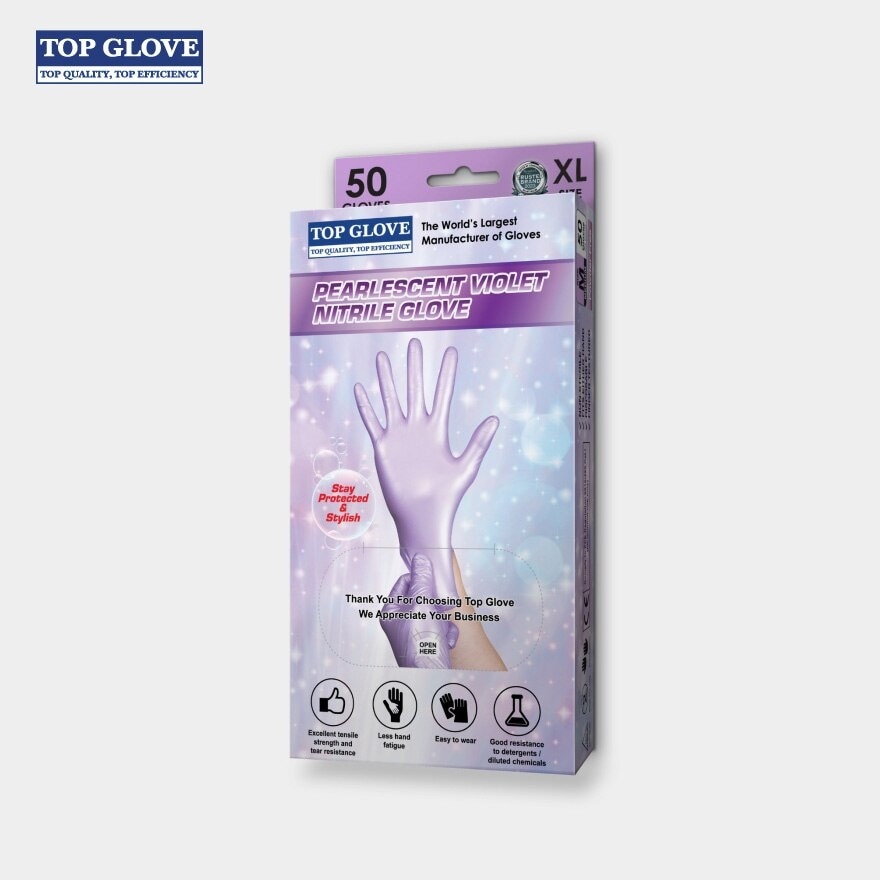 Nitrile Disposable Powder Free Glove, Pearlescent Violet, XL 50's