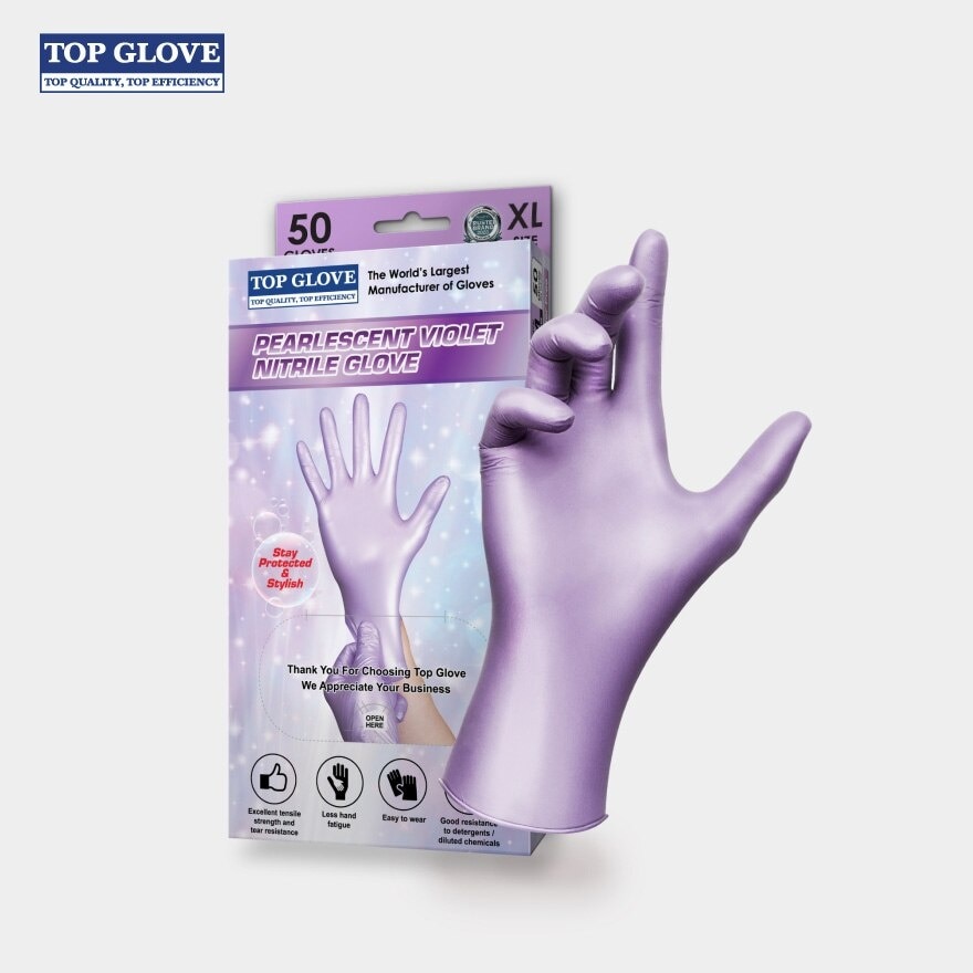 Nitrile Disposable Powder Free Glove, Pearlescent Violet, XL 50's