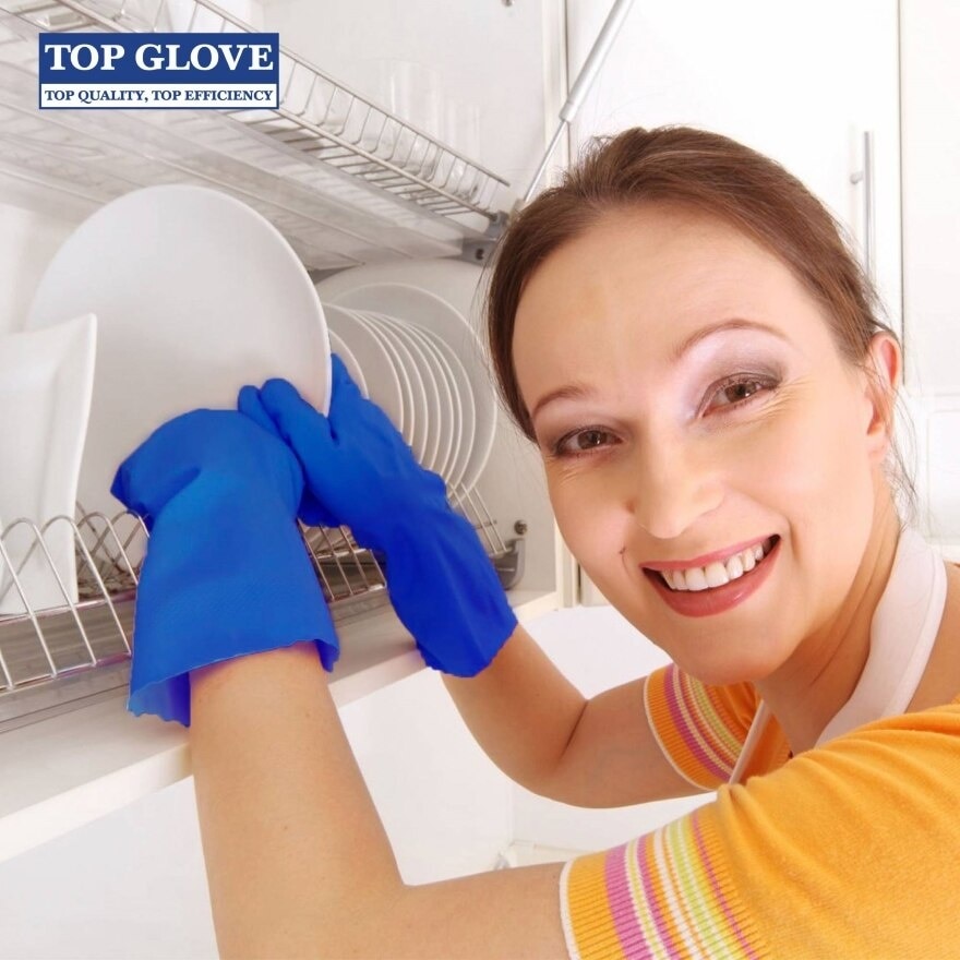 Reusable Latex Household Glove for Dishwashing/ Multipurpose Use, Blue, L 1 Pair