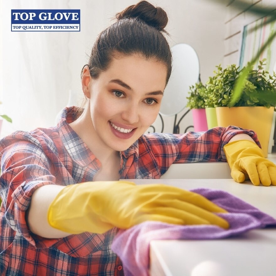 Reusable Latex Household Glove for Dishwashing/ Multipurpose Use, Yellow, M 1 Pair