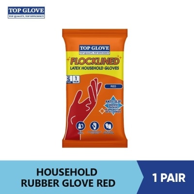 TOP GLOVE Reusable Latex Household Glove for Dishwashing/ Multipurpose Use, Red, S 1 Pair