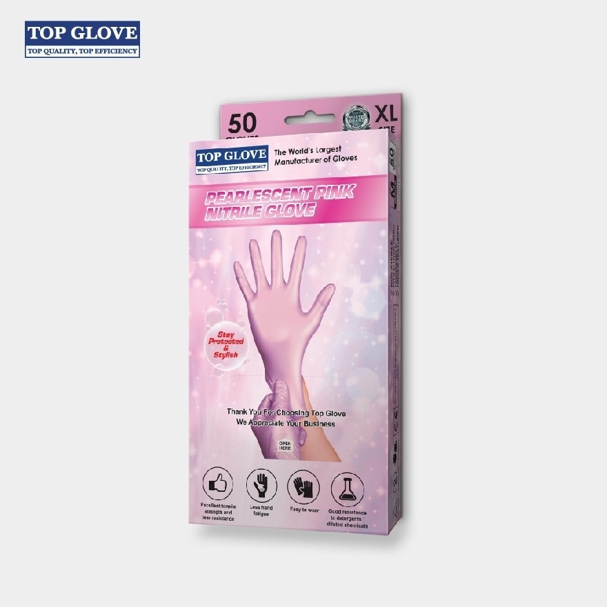 Nitrile Disposable Powder Free Glove, Pearlescent Pink, XL 50's