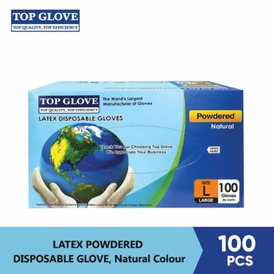 TOP GLOVE Latex Disposable Powdered Gloves, Natural L 100's