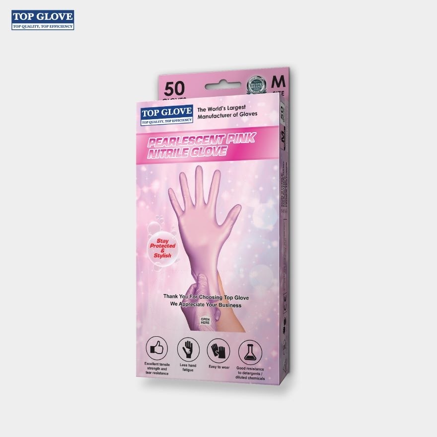 Nitrile Disposable Powder Free Glove, Pearlescent Pink, M 50's