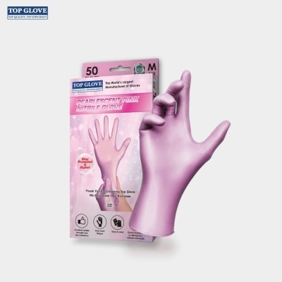 TOP GLOVE Nitrile Disposable Powder Free Glove, Pearlescent Pink, M 50's