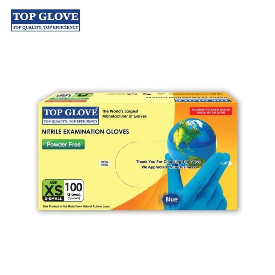 Nitrile Examination Powder Free Gloves, Blue XS 100's