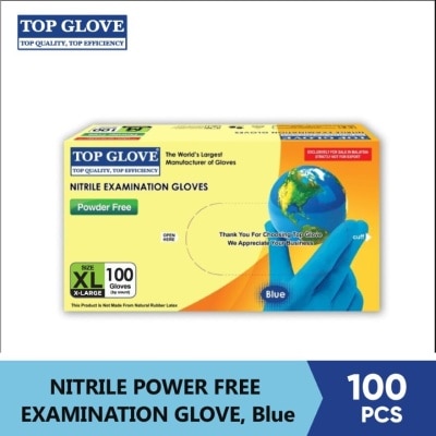 TOP GLOVE Nitrile Examination Powder Free Gloves, Blue XL 100's