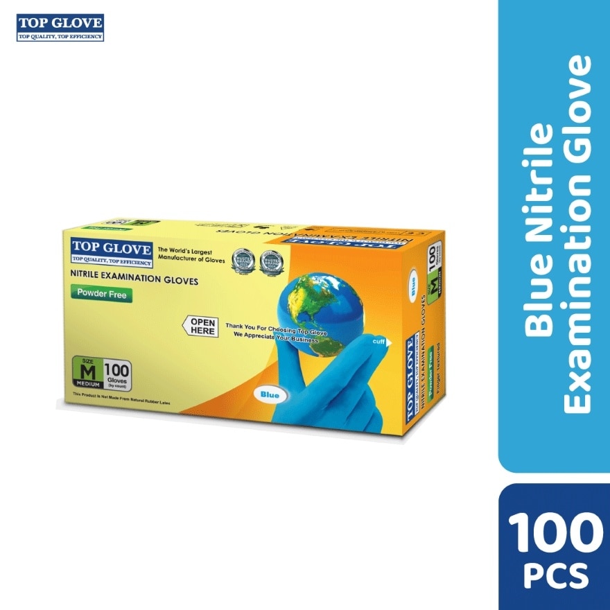 Nitrile Examination Powder Free Gloves, Blue M 100's