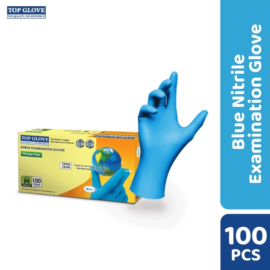 Nitrile Examination Powder Free Gloves, Blue M 100's