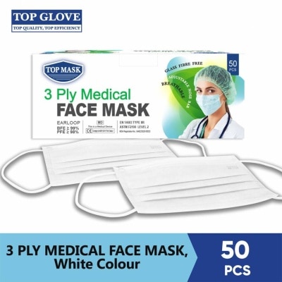 TOP GLOVE 3 Ply Medical Face Mask, White