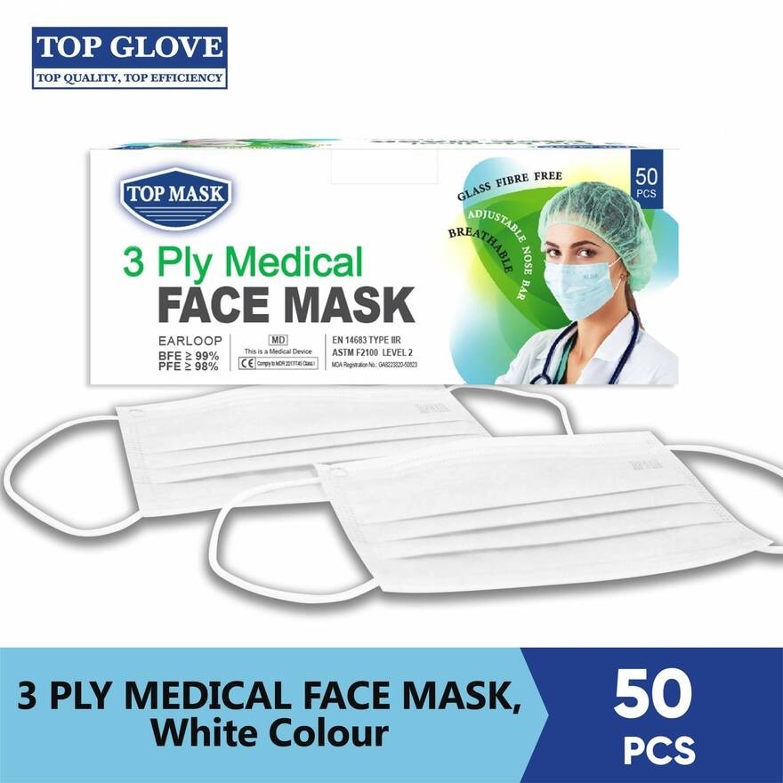 3 Ply Medical Face Mask, White