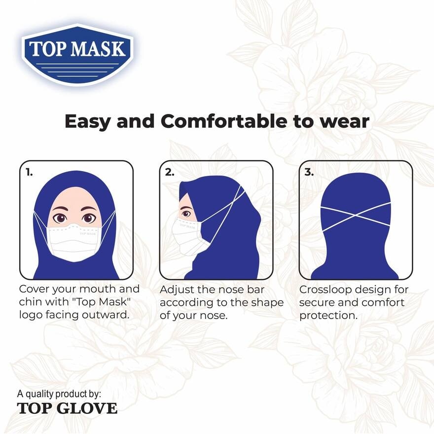 Top Mask 3 Ply Adult Medical Hijab Face Mask, White