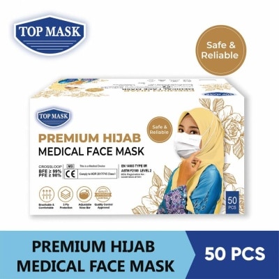 TOP GLOVE Top Mask 3 Ply Adult Medical Hijab Face Mask, White