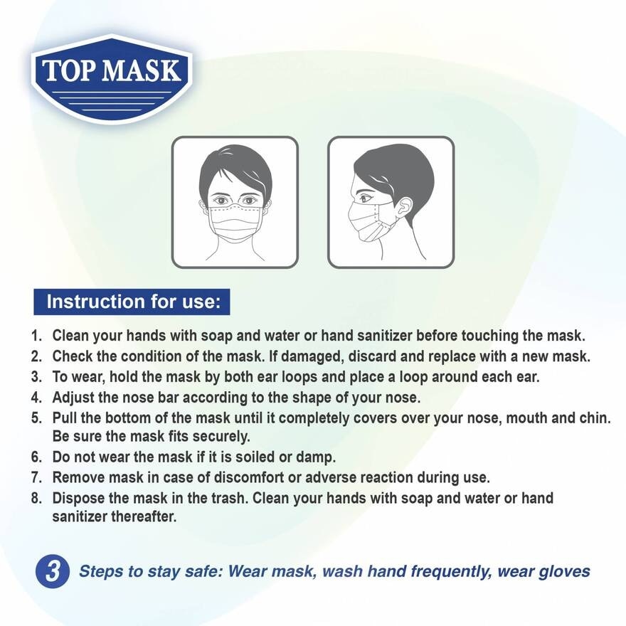 Top Mask 3 Ply Medical Face Mask, Blue