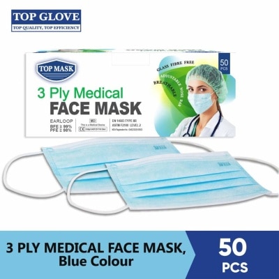 TOP GLOVE Top Mask 3 Ply Medical Face Mask, Blue