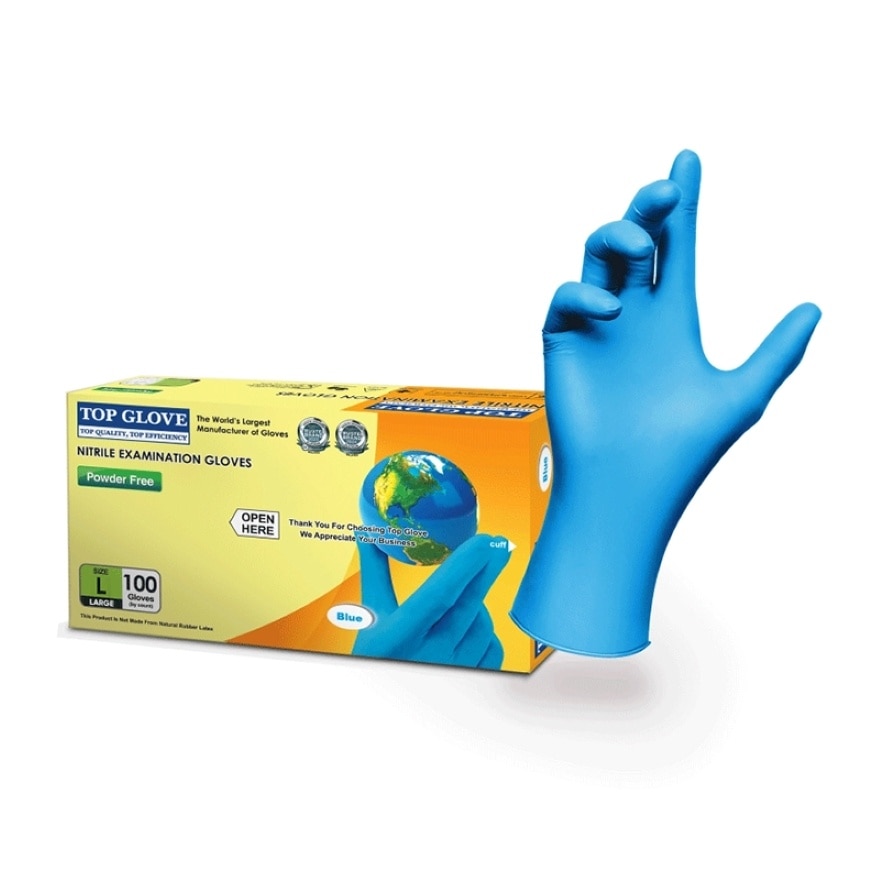 Nitrile Examination Powder Free Gloves, Blue L 100s