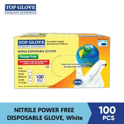 TOP GLOVE Nitrile Disposable Powder Free Gloves, White M 100's