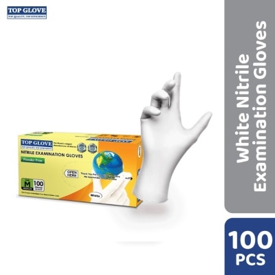 TOP GLOVE Nitrile Disposable Powder Free Gloves, White M 100's