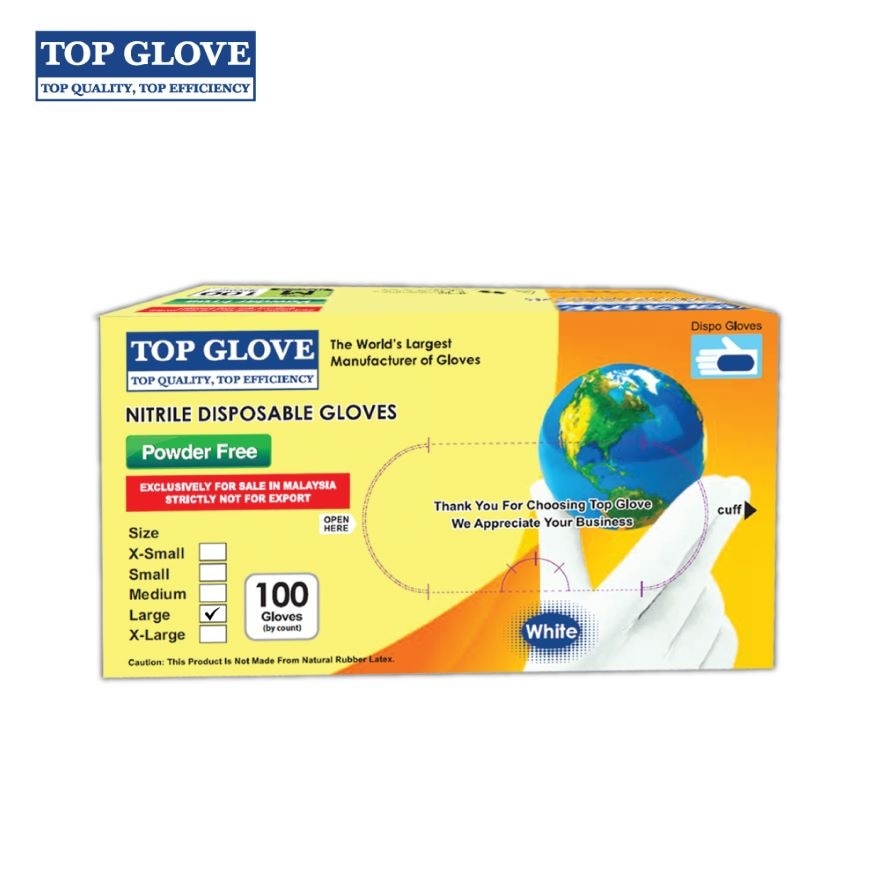 Nitrile Disposable Powder Free Gloves, White L 100's