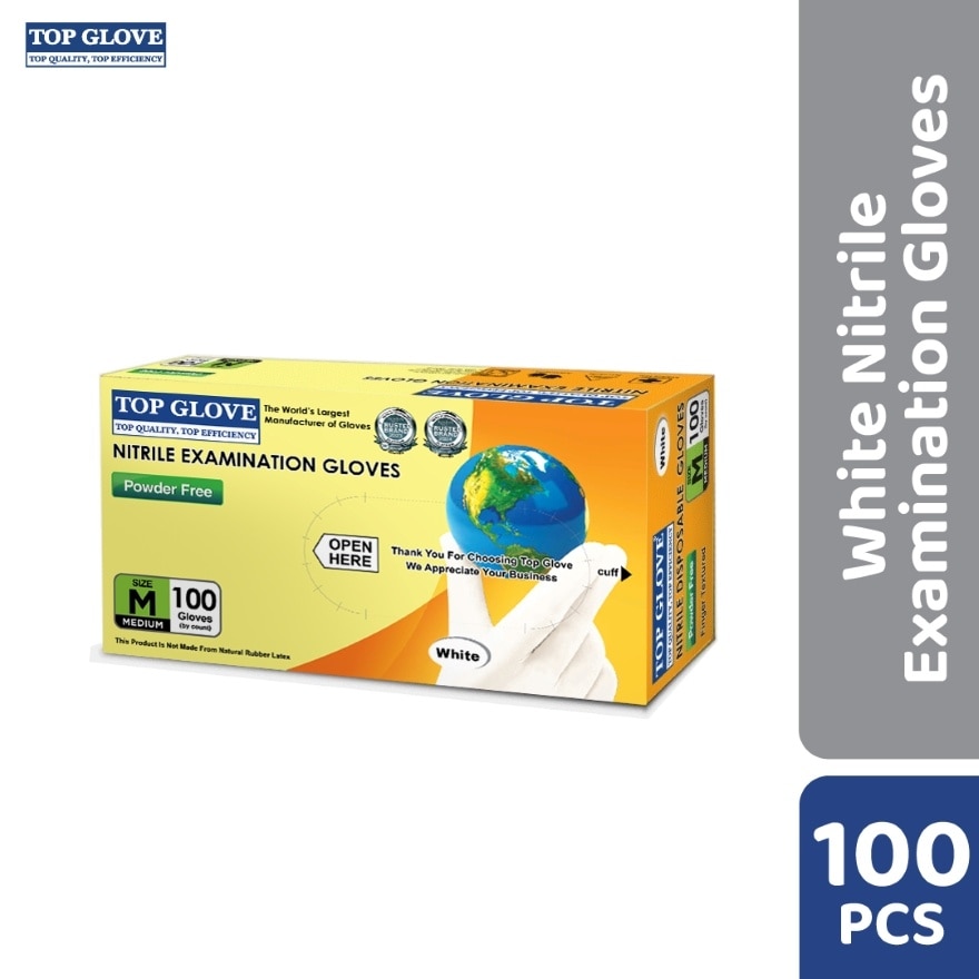 Nitrile Examination Powder Free Gloves, White L 100's