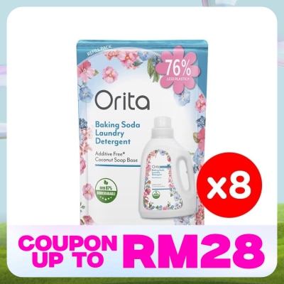 ORITA Baking Soda Laundry Detergent Refill Pack 1200Gx8
