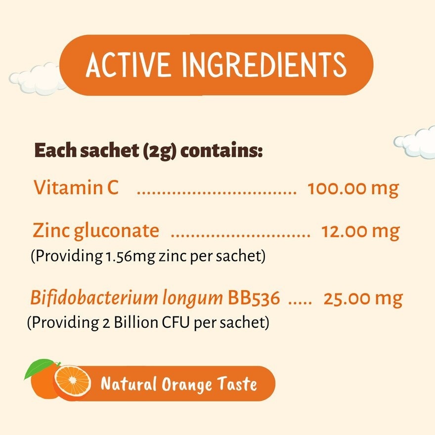 MIWACARE Vit C+ Vitamin C with Zinc and Probiotic Kids Age 1 & Above (1 Box x 10 Sachets)
