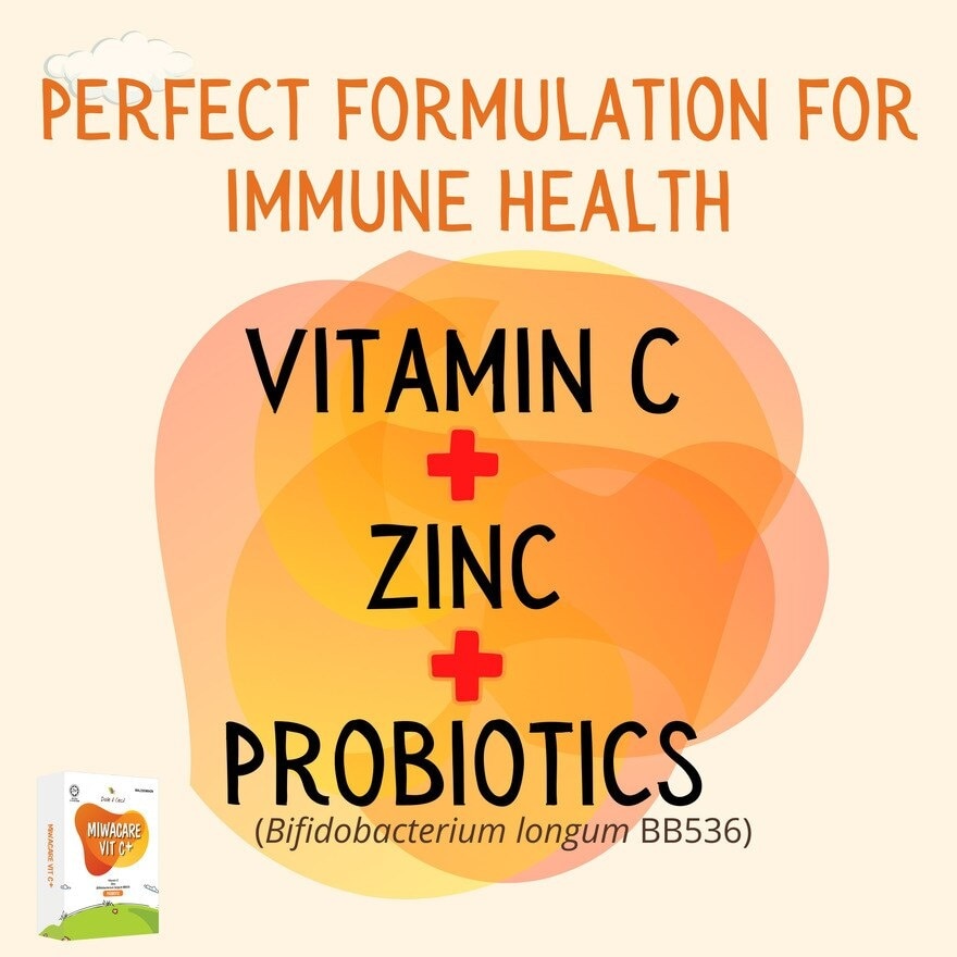 MIWACARE Vit C+ Vitamin C with Zinc and Probiotic Kids Age 1 & Above (1 Box x 10 Sachets)