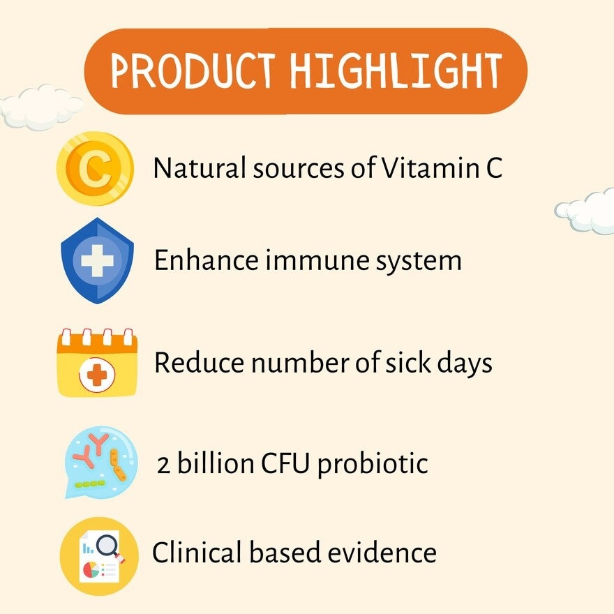 MIWACARE Vit C+ Vitamin C with Zinc and Probiotic Kids Age 1 & Above (1 Box x 10 Sachets)