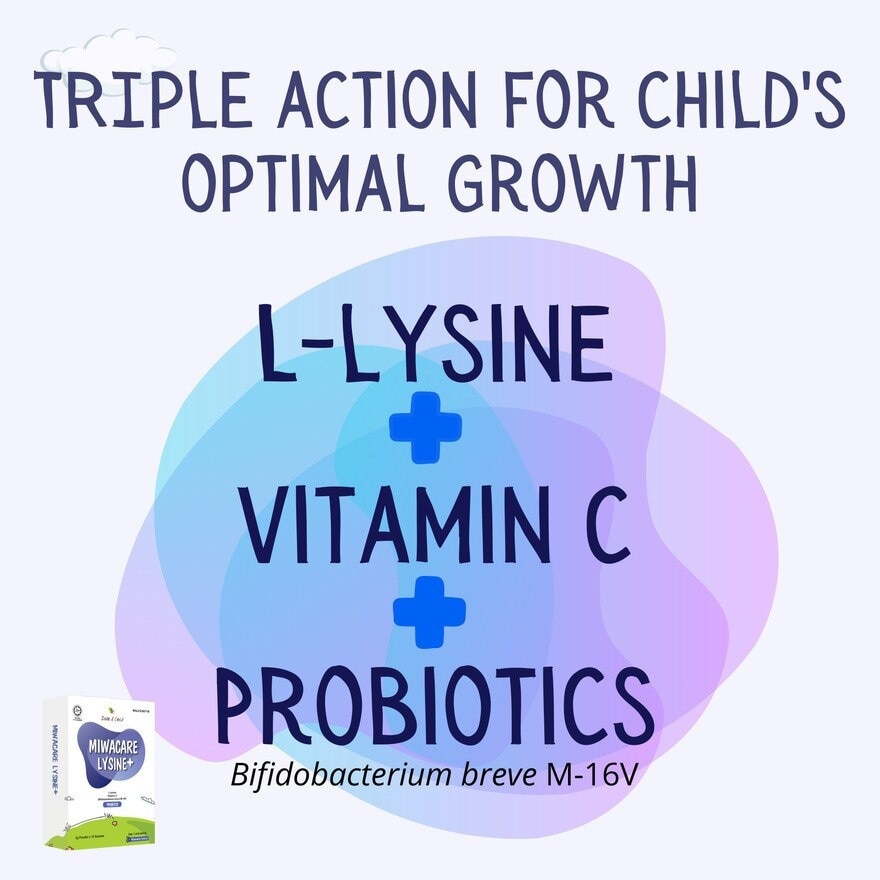 MIWACARE Lysine+ Lysine with Vitamin C + Probiotics Kids Age 1 and above (1 Box x 10 Sachets)