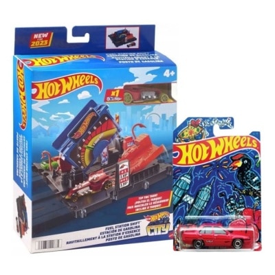 HOT WHEELS City Explorer Trackset - Fuel Station and Proton Saga Special Edition Bundle